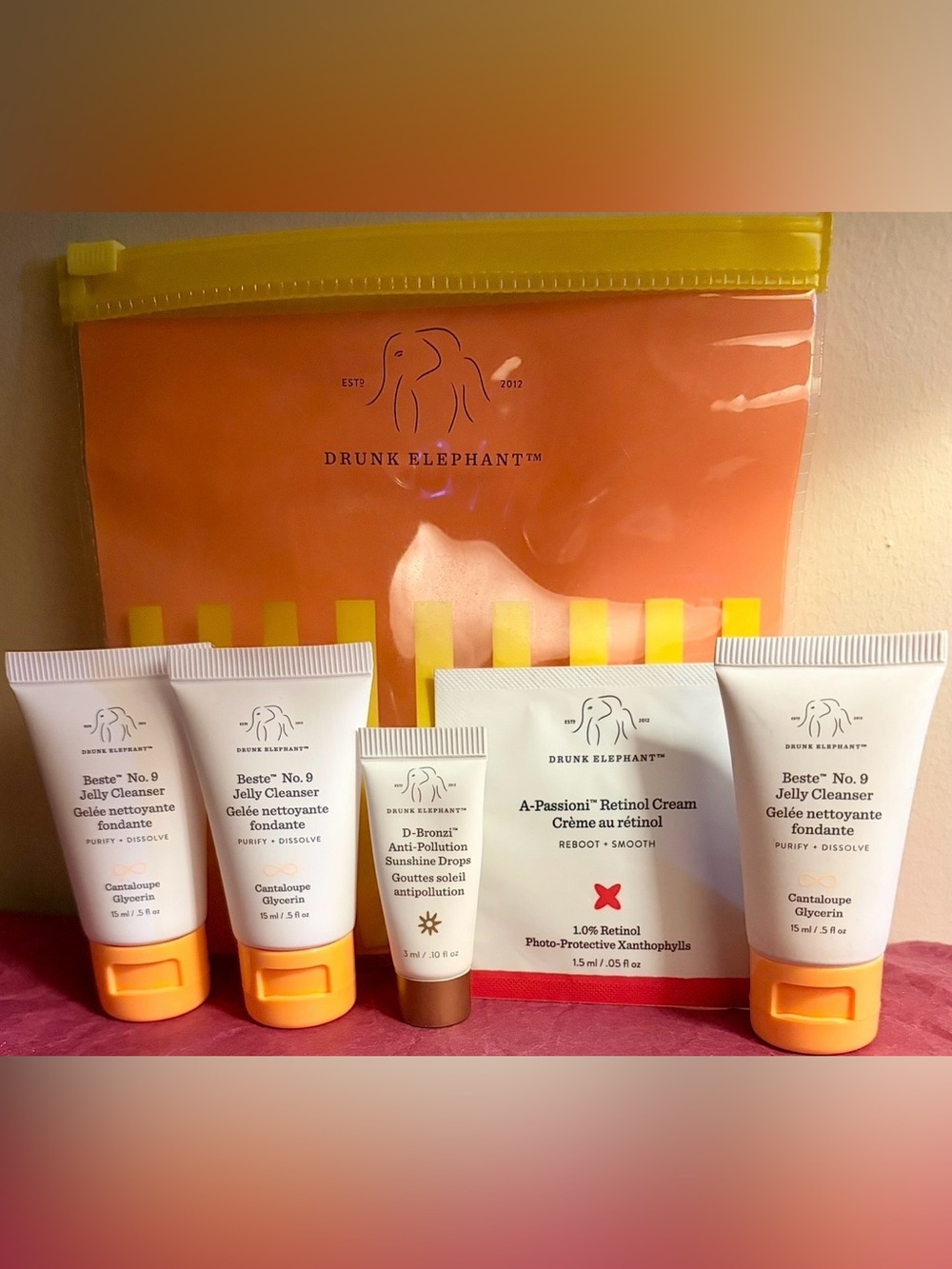 Drunk Elephant-5 Piece Travel Size & Sample Skin Care Set W/Travel Bag